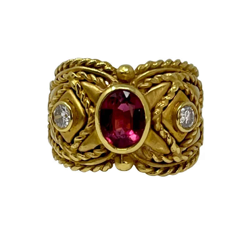 SeidenGang 18K Gold Ring with Pink Tourmaline and 2 Diamonds