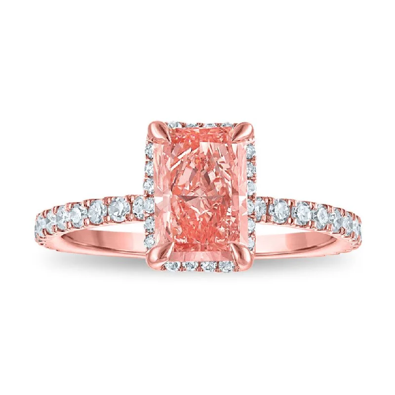 Signature EcoLove 2 CTW Fancy Pink Lab Grown Diamond Halo Engagement Ring in 14KT Rose Gold