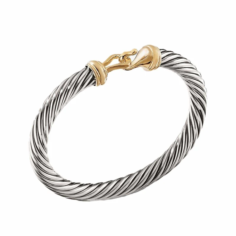 Buckle Classic Cable Bracelet in Sterling Silver with 14K Yellow Gold, 7mm