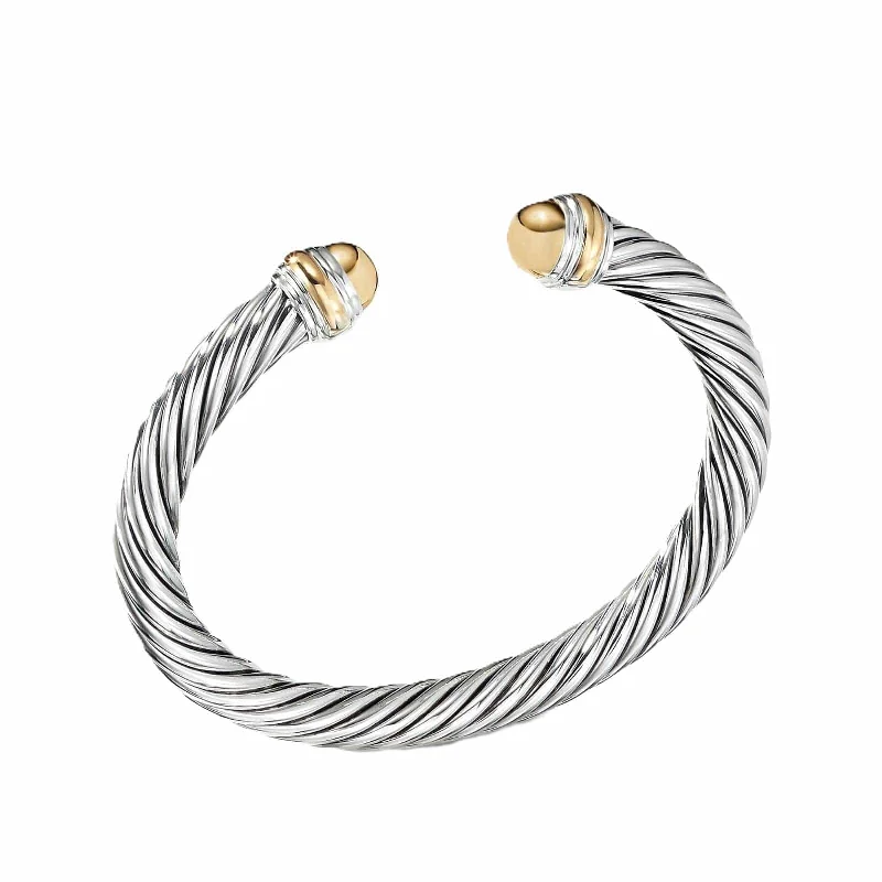 Classic Cable Bracelet in Sterling Silver with 14K Yellow Gold Domes, 7mm