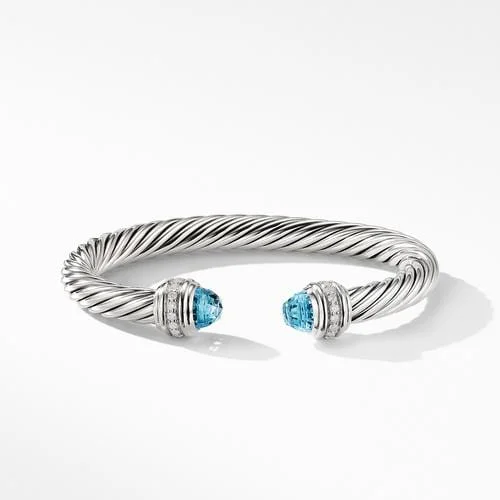 Cable Bracelet with Blue Topaz and Diamonds