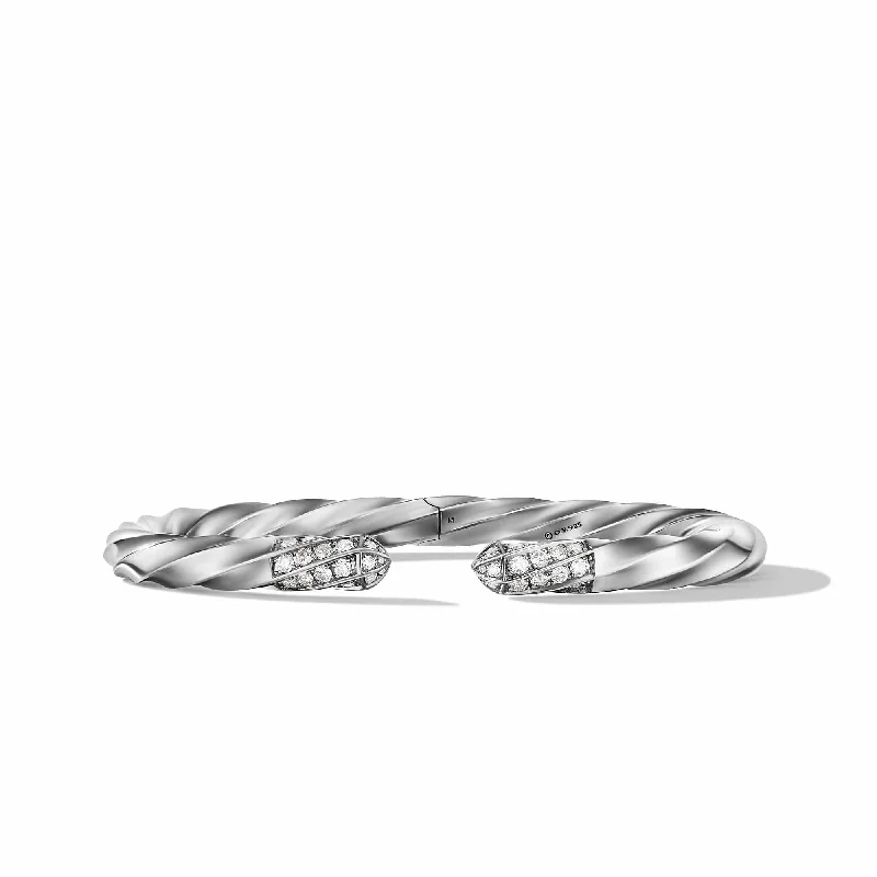 Cable Edge Bracelet in Recycled Sterling Silver with Pavé Diamonds