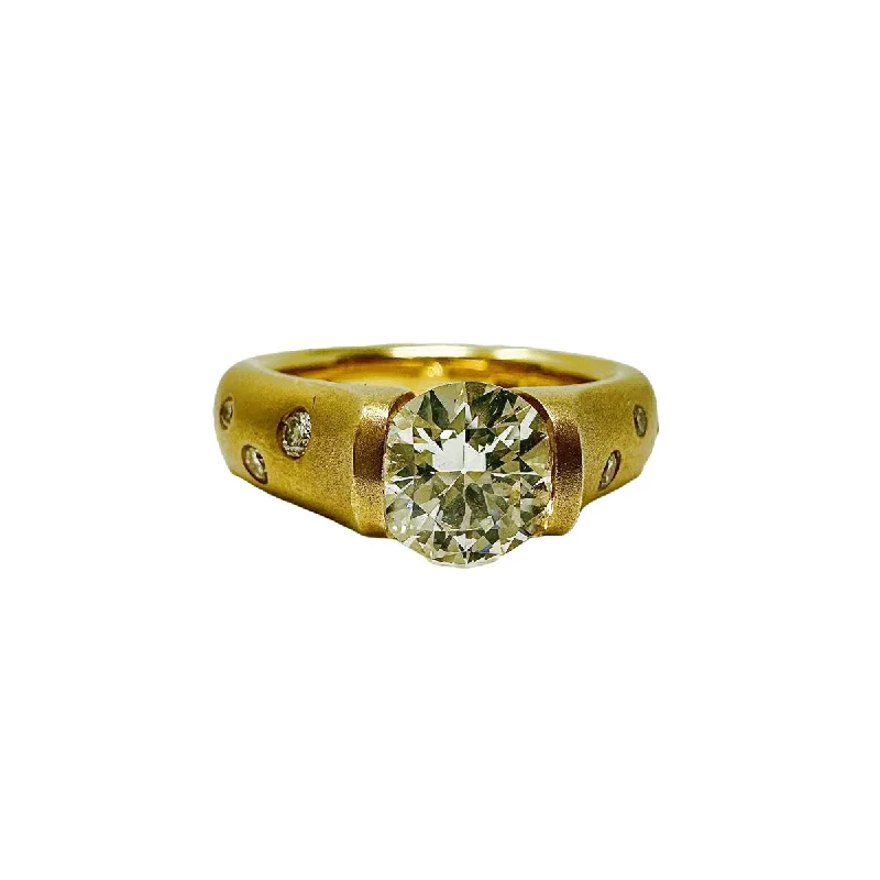 Steven Kretchmer 18K Matte Gold Ring Tension Set Diamond Ring