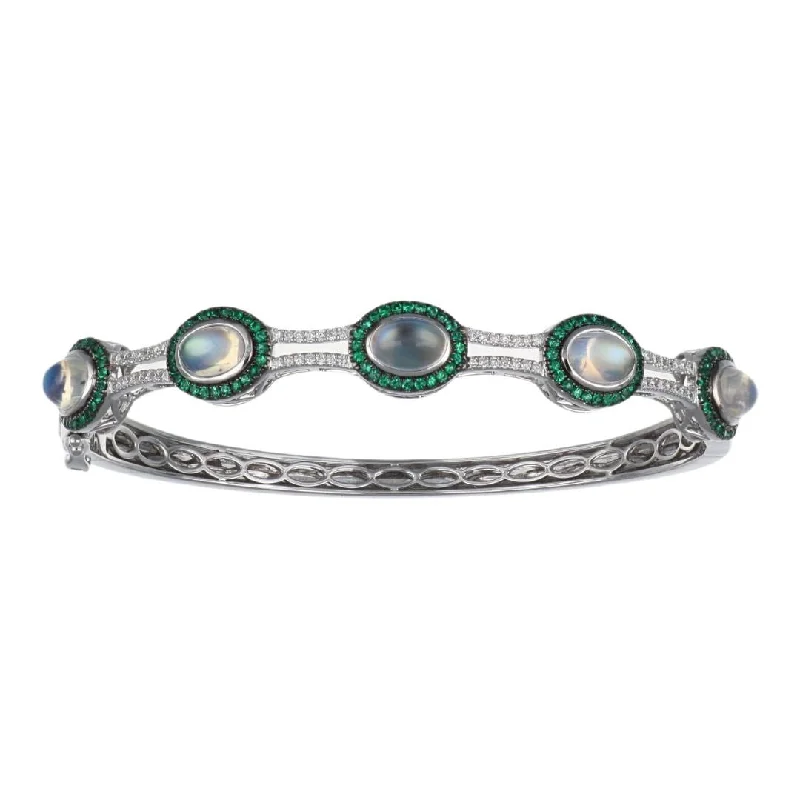 Rainbow Moon Stone Bangle (Rainbow Moon Stone 4.67 cts. Emerald 0.54 cts. White Diamond 0.22 cts.)